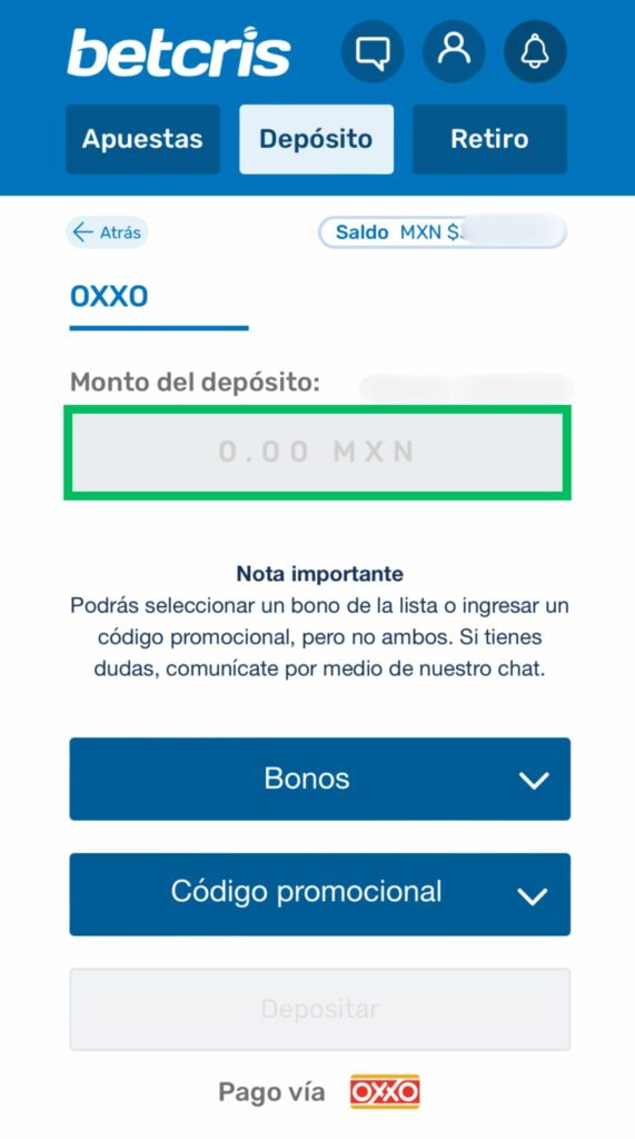 Ingrese monto del depósito