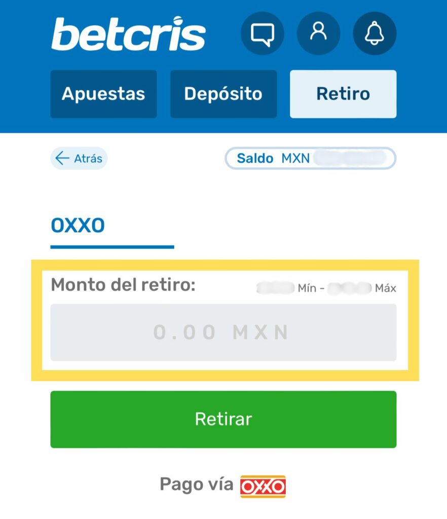 Monto de retiro OXXO